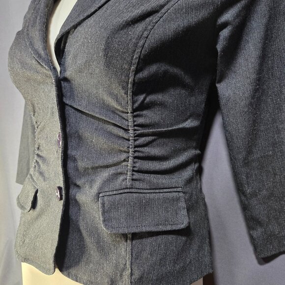 Y2K Gray Fitted Blazer Jacket Size L Office Siren 2000s Academia Stretch - Picture 5 of 12